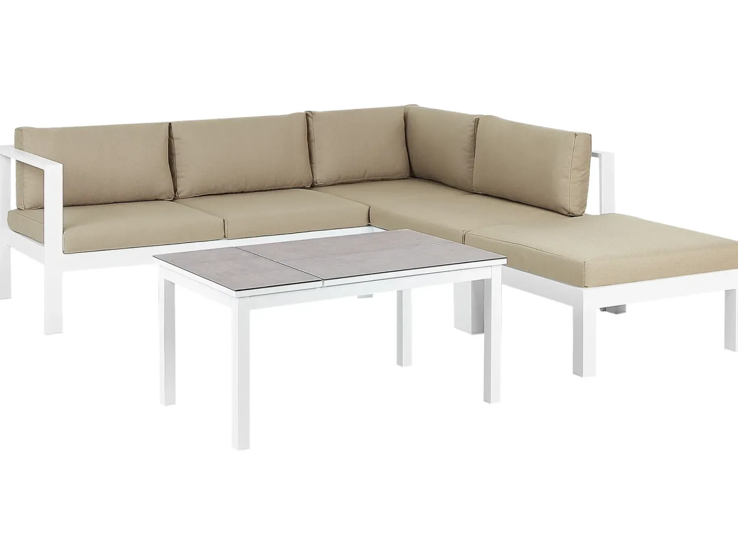 Sale Beliani Set di divani angolari da giardino 5 posti MESSINA Lato Sinistro Metallo Beige sabbia Bianco Beige Grigio