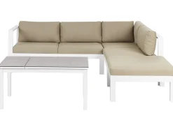 Sale Beliani Set di divani angolari da giardino 5 posti MESSINA Lato Sinistro Metallo Beige sabbia Bianco Beige Grigio