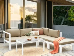 Sale Beliani Set di divani angolari da giardino 5 posti MESSINA Lato Sinistro Metallo Beige sabbia Bianco Beige Grigio