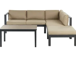 Beliani Set di divani angolari da giardino 5 posti MESSINA Lato Sinistro Metallo Beige sabbia Beige Nero
