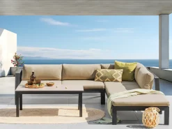 Beliani Set di divani angolari da giardino 5 posti MESSINA Lato Sinistro Metallo Beige sabbia Beige Nero