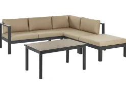 Beliani Set di divani angolari da giardino 5 posti MESSINA Lato Sinistro Metallo Beige sabbia Beige Nero