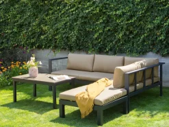 Beliani Set di divani angolari da giardino 5 posti MESSINA Lato Sinistro Metallo Beige sabbia Beige Nero