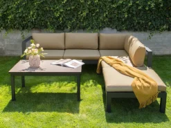 Beliani Set di divani angolari da giardino 5 posti MESSINA Lato Sinistro Metallo Beige sabbia Beige Nero