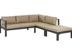 Beliani Set di divani angolari da giardino 5 posti MESSINA Lato Sinistro Metallo Beige sabbia Beige Nero