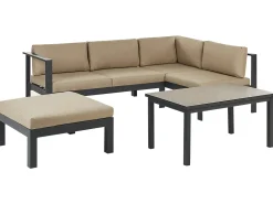 Beliani Set di divani angolari da giardino 5 posti MESSINA Lato Sinistro Metallo Beige sabbia Beige Nero