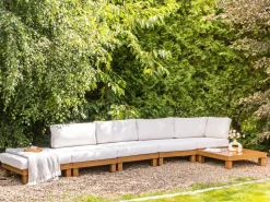 Hot Beliani Set di divani angolari da giardino 5 posti SANZA Lato Sinistro Modulare Metallo Bianco Bianco Marrone