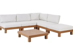 Hot Beliani Set di divani angolari da giardino 5 posti SANZA Lato Sinistro Modulare Metallo Bianco Bianco Marrone