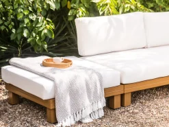 Hot Beliani Set di divani angolari da giardino 5 posti SANZA Lato Sinistro Modulare Metallo Bianco Bianco Marrone