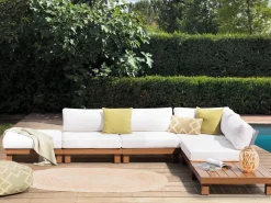 Hot Beliani Set di divani angolari da giardino 5 posti SANZA Lato Sinistro Modulare Metallo Bianco Bianco Marrone