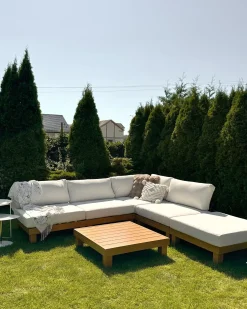 Hot Beliani Set di divani angolari da giardino 5 posti SANZA Lato Sinistro Modulare Metallo Bianco Bianco Marrone