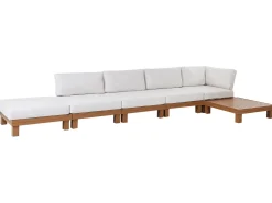Hot Beliani Set di divani angolari da giardino 5 posti SANZA Lato Sinistro Modulare Metallo Bianco Bianco Marrone