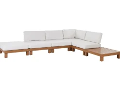 Hot Beliani Set di divani angolari da giardino 5 posti SANZA Lato Sinistro Modulare Metallo Bianco Bianco Marrone
