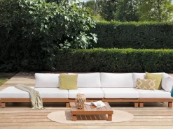 Hot Beliani Set di divani angolari da giardino 5 posti SANZA Lato Sinistro Modulare Metallo Bianco Bianco Marrone
