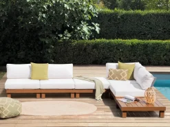 Hot Beliani Set di divani angolari da giardino 5 posti SANZA Lato Sinistro Modulare Metallo Bianco Bianco Marrone
