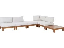 Hot Beliani Set di divani angolari da giardino 5 posti SANZA Lato Sinistro Modulare Metallo Bianco Bianco Marrone