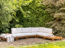 Hot Beliani Set di divani angolari da giardino 5 posti SANZA Lato Sinistro Modulare Metallo Bianco Bianco Marrone