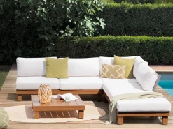 Hot Beliani Set di divani angolari da giardino 5 posti SANZA Lato Sinistro Modulare Metallo Bianco Bianco Marrone
