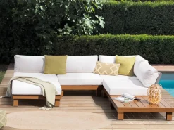 Hot Beliani Set di divani angolari da giardino 5 posti SANZA Lato Sinistro Modulare Metallo Bianco Bianco Marrone