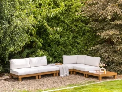 Hot Beliani Set di divani angolari da giardino 5 posti SANZA Lato Sinistro Modulare Metallo Bianco Bianco Marrone