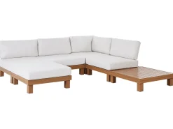 Hot Beliani Set di divani angolari da giardino 5 posti SANZA Lato Sinistro Modulare Metallo Bianco Bianco Marrone