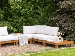 Hot Beliani Set di divani angolari da giardino 5 posti SANZA Lato Sinistro Modulare Metallo Bianco Bianco Marrone