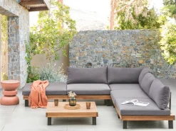 Hot Beliani Set di divani angolari da giardino 5 posti FRAZZANO Modulare Legno di acacia certificato Grigio Marrone Grigio