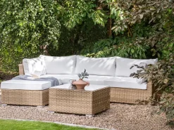 Hot Beliani Set di divani angolari da giardino 4 posti SANO Modulare Rattan sintetico (PE) Naturale Bianco Naturale