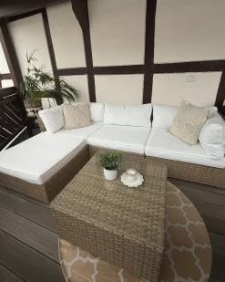 Hot Beliani Set di divani angolari da giardino 4 posti SANO Modulare Rattan sintetico (PE) Naturale Bianco Naturale