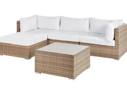 Hot Beliani Set di divani angolari da giardino 4 posti SANO Modulare Rattan sintetico (PE) Naturale Bianco Naturale