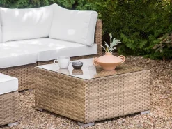 Hot Beliani Set di divani angolari da giardino 4 posti SANO Modulare Rattan sintetico (PE) Naturale Bianco Naturale