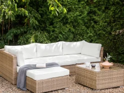 Hot Beliani Set di divani angolari da giardino 4 posti SANO Modulare Rattan sintetico (PE) Naturale Bianco Naturale