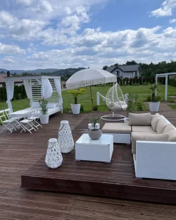 Beliani Set di divani angolari da giardino 4 posti SANO Modulare Rattan sintetico (PE) Bianco Bianco Beige