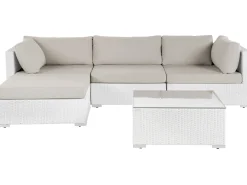 Beliani Set di divani angolari da giardino 4 posti SANO Modulare Rattan sintetico (PE) Bianco Bianco Beige