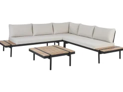 Online Beliani Set di divani angolari da giardino 5 posti BELLARIVA Legno d'eucalipto Bianco sporco Bianco Marrone Nero