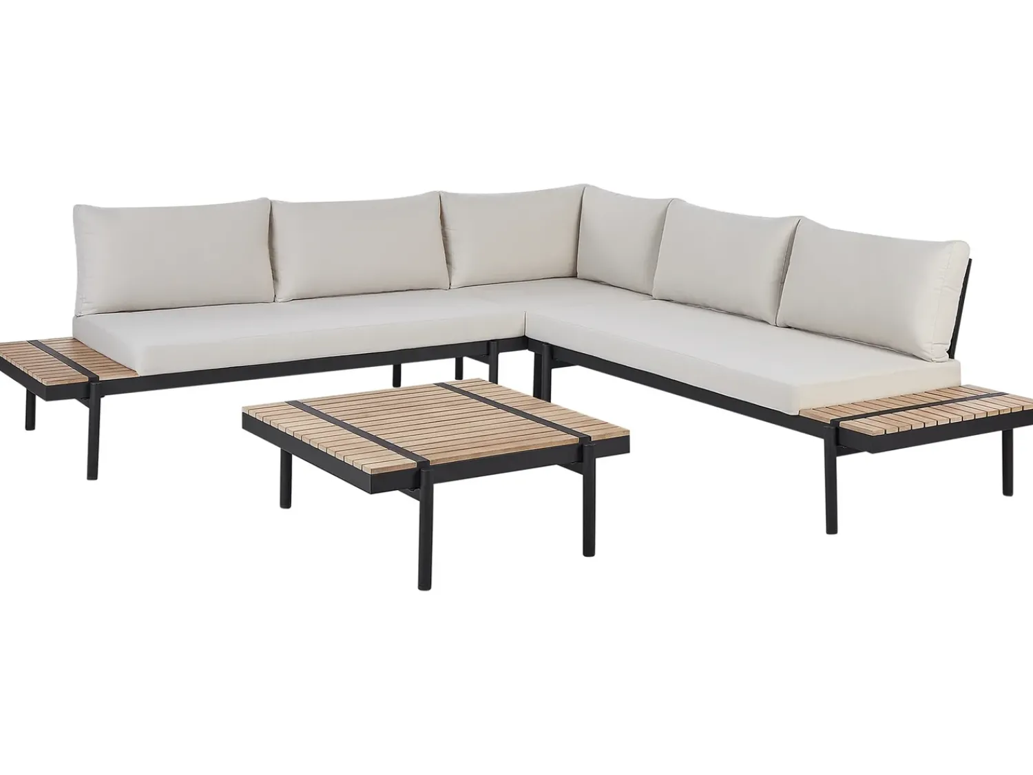 Online Beliani Set di divani angolari da giardino 5 posti BELLARIVA Legno d'eucalipto Bianco sporco Bianco Marrone Nero