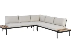 Online Beliani Set di divani angolari da giardino 5 posti BELLARIVA Legno d'eucalipto Bianco sporco Bianco Marrone Nero