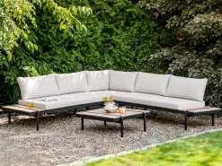 Online Beliani Set di divani angolari da giardino 5 posti BELLARIVA Legno d'eucalipto Bianco sporco Bianco Marrone Nero