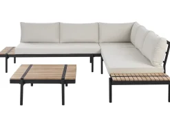 Online Beliani Set di divani angolari da giardino 5 posti BELLARIVA Legno d'eucalipto Bianco sporco Bianco Marrone Nero