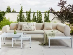 Sale Beliani Set di divani angolari da giardino 5 posti RASIGLIA Lato Sinistro Metallo Beige Bianco Beige