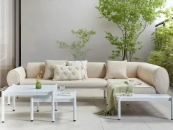 Sale Beliani Set di divani angolari da giardino 5 posti RASIGLIA Lato Sinistro Metallo Beige Bianco Beige