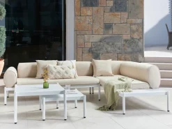 Sale Beliani Set di divani angolari da giardino 5 posti RASIGLIA Lato Sinistro Metallo Beige Bianco Beige