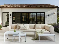 Sale Beliani Set di divani angolari da giardino 5 posti RASIGLIA Lato Sinistro Metallo Beige Bianco Beige