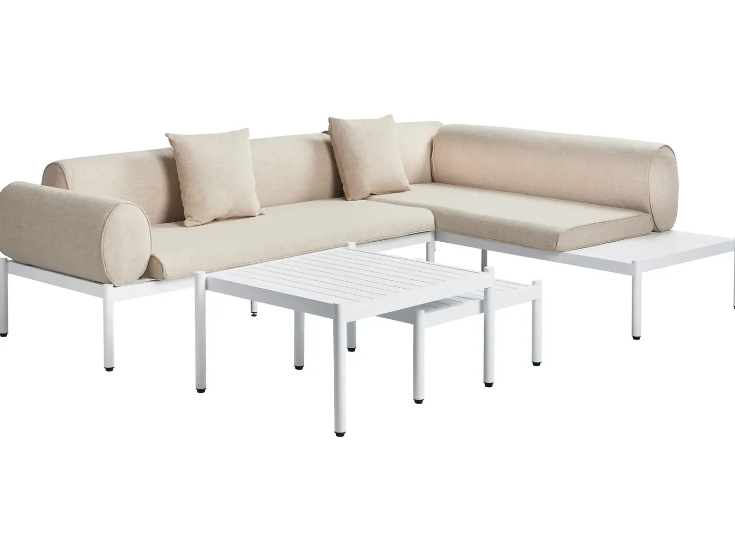 Sale Beliani Set di divani angolari da giardino 5 posti RASIGLIA Lato Sinistro Metallo Beige Bianco Beige