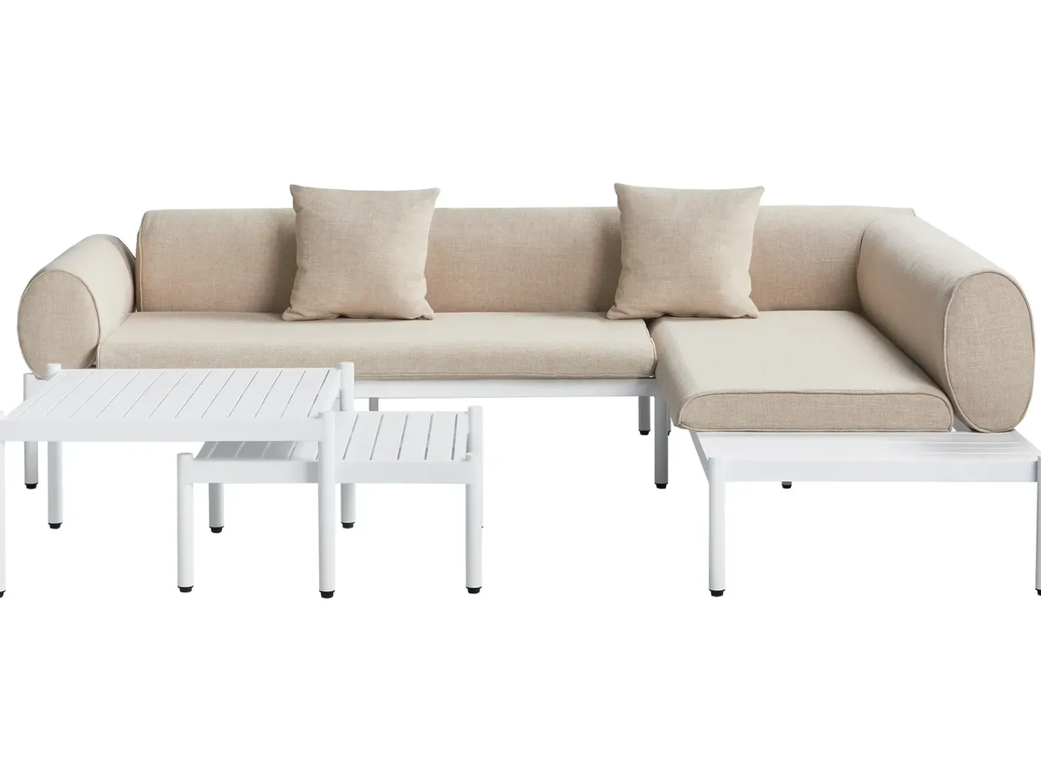 Sale Beliani Set di divani angolari da giardino 5 posti RASIGLIA Lato Sinistro Metallo Beige Bianco Beige