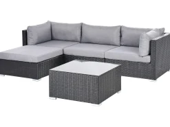 Hot Beliani Set di divani angolari da giardino 4 posti SANO Rattan sintetico (PE) Nero Grigio Nero