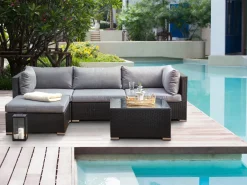Hot Beliani Set di divani angolari da giardino 4 posti SANO Rattan sintetico (PE) Nero Grigio Nero