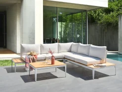 Clearance Beliani Set di divani angolari da giardino 5 posti POSITANO Bianco sporco Bianco Marrone