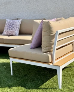 Clearance Beliani Set di divani angolari da giardino 5 posti POSITANO Marrone chiaro Bianco Marrone Marrone