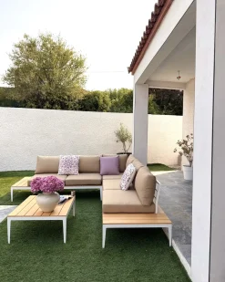 Clearance Beliani Set di divani angolari da giardino 5 posti POSITANO Marrone chiaro Bianco Marrone Marrone